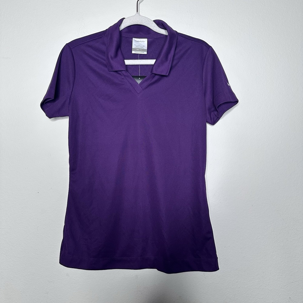 Nike Dri Fit Stay Cool Womens V Neck Polo Short Sleeve TCU Purple  NWT Sz S
